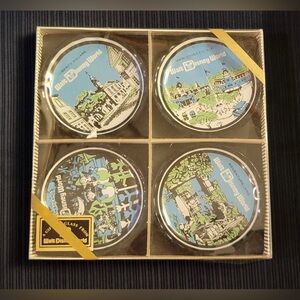 Vintage 1970s Walt Disney World Scenic Glass Coaster Set